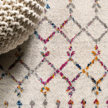 Moroccan Hype Boho Vintage Diamond Area Rug Ivory/Multi